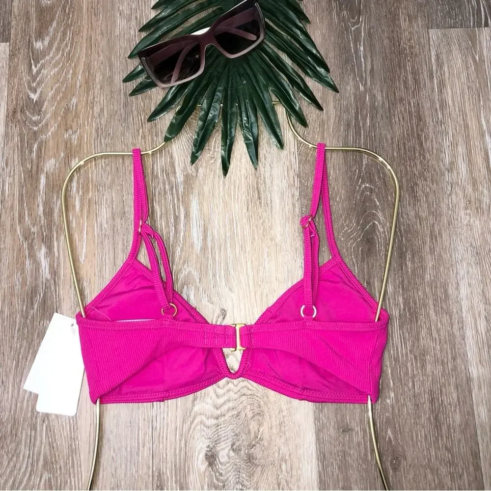 L*Space Helena Ribbed Bikini Top in Bougainvillea XS NWT